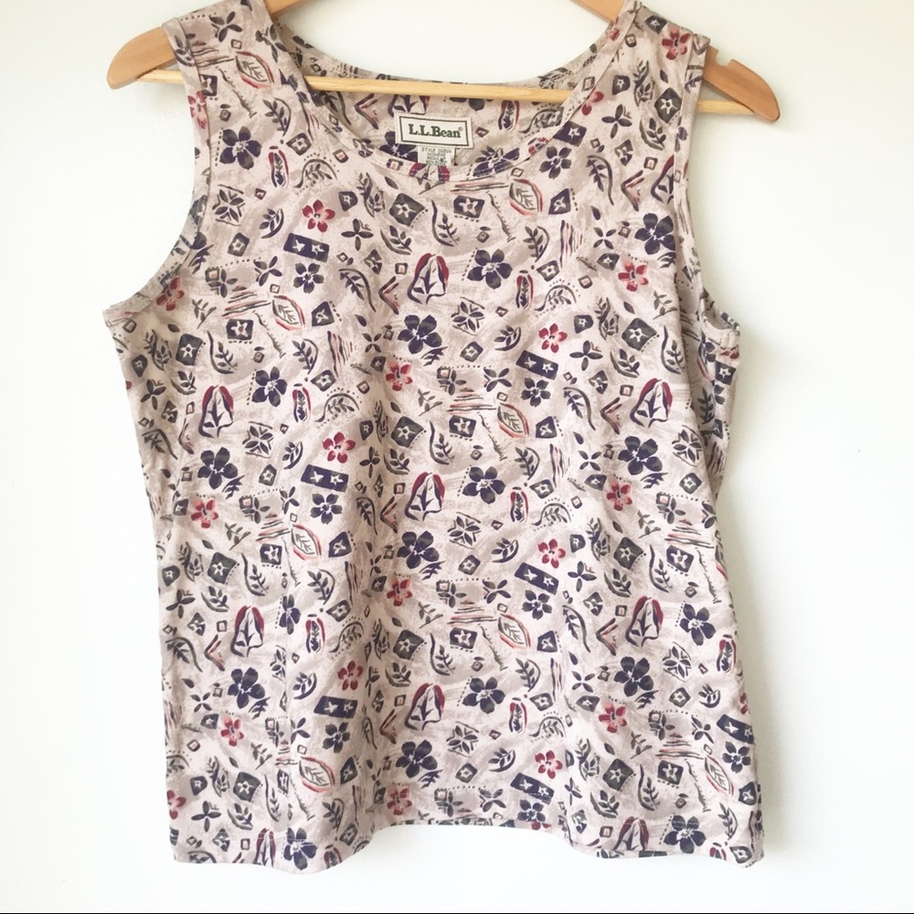 Vintage L.L. Bean Tank Top Floral Print Size Small